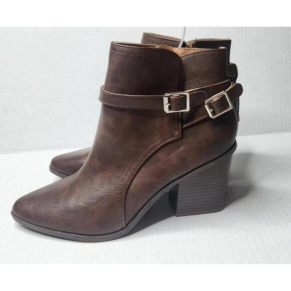 ZBY Boots Womens Size 9.5 Brown Block Heel Ankle Booties Buckle Strap Side Zip - Picture 5 of 8